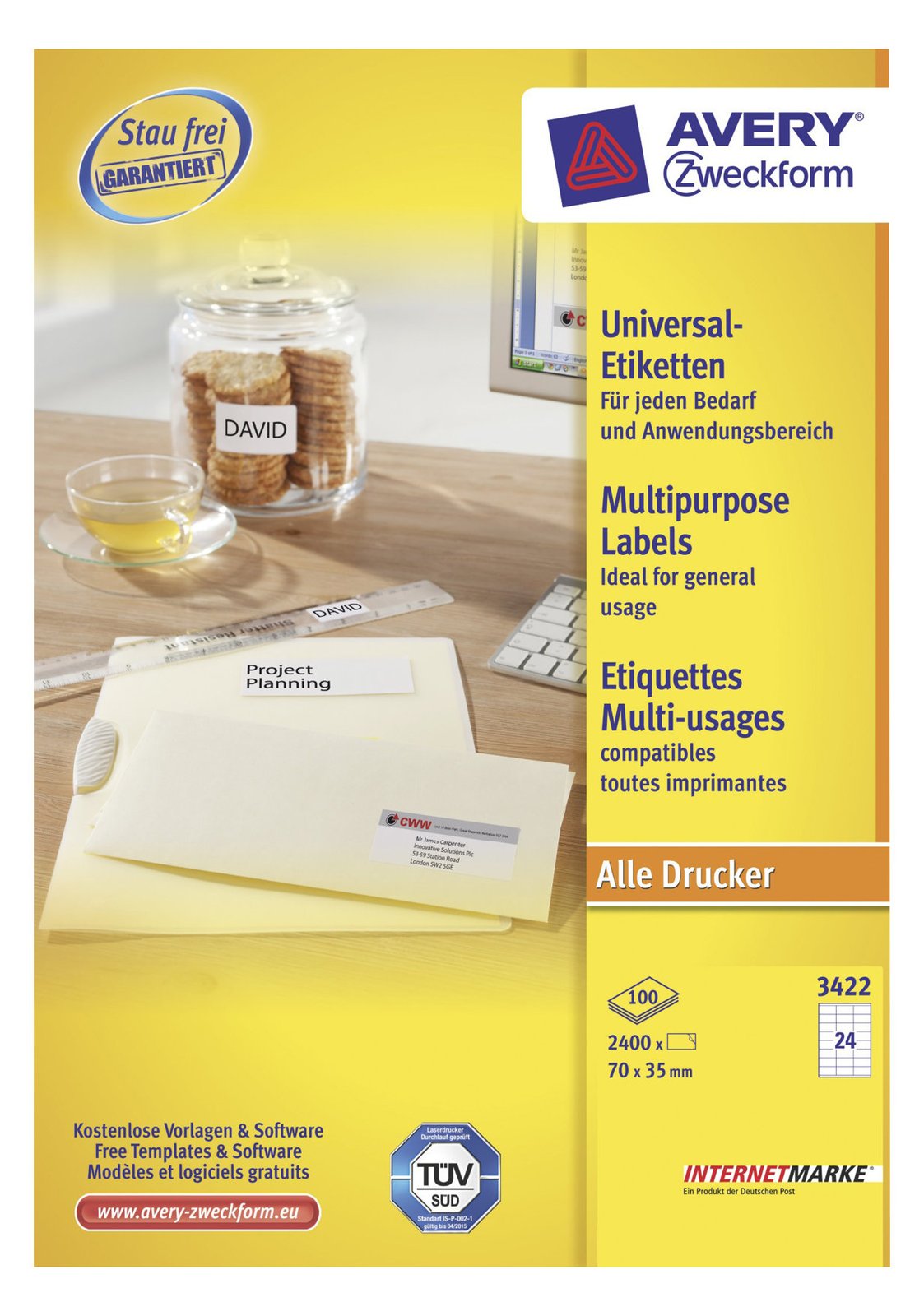 Avery Zweckform Avery - Weiß - 70 x 35 mm 2400 Etikett(en) (100 Bogen x 24)