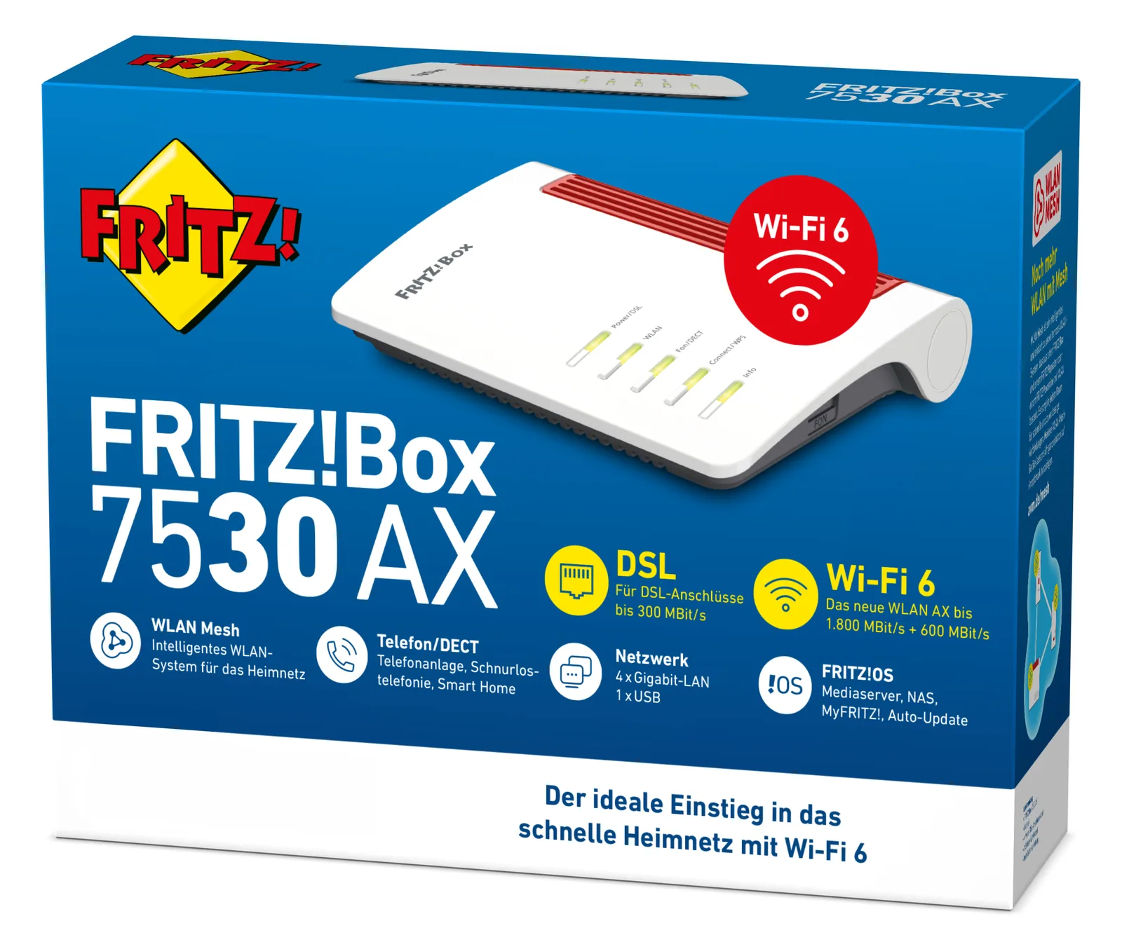 AVM FRITZ!Box 7530 AX - Wireless Router - DSL-Modem - 4-Port-Switch - GigE - 802.11a/b/g/n/ac/ax - Dual-Band, Ansicht 4