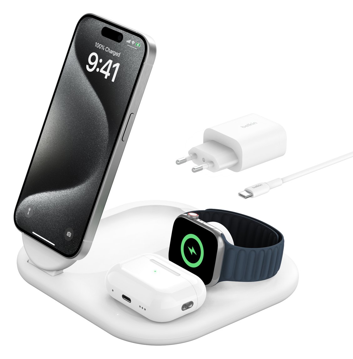 Belkin BoostCharge magnetische kabellose 3-in-1-Ladestation mit Qi2 (15W) weiß