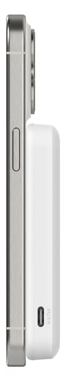 Belkin BoostCharge Pro - Induktive Power Bank - magnetisch mit Qi2 - 8000 mAh - 15 Watt - Fast Charge (24 pin USB-C) - Weiß, Ansicht 4
