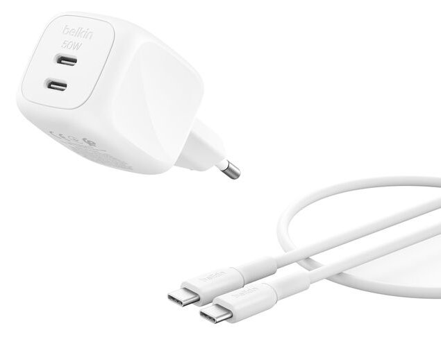 Belkin BoostCharge Pro - Netzteil - GaN - 50 Watt - Fast Charge - 2 Ausgabeanschlussstellen (2 x USB-C)