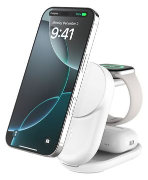 Belkin UltraCharge - Kabelloses Ladegerät - 3-in-1, magnetisch, faltbar, mit Qi2 + AC-Netzteil - Weiß von LumaTech