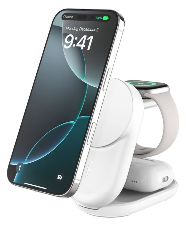 Belkin UltraCharge - Kabelloses Ladegerät - 3-in-1, magnetisch, faltbar, mit Qi2 + AC-Netzteil