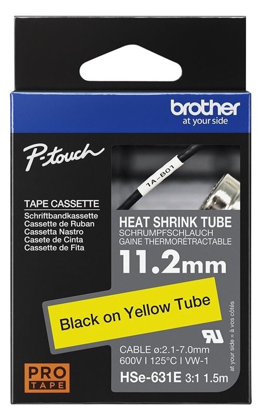 Brother HSe-631E - Schwarz auf Gelb - Rolle (1,12 cm x 1,5 m)