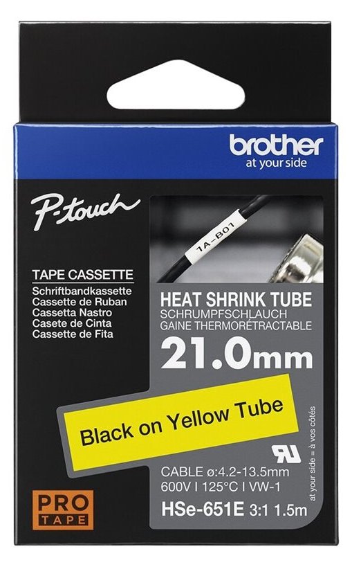 Brother HSE-651E - Schwarz auf Gelb - Rolle (2,1 cm x 1,5 m)