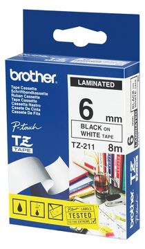 Brother TZ211 - Schwarz auf Weiß - Rolle (0,6 cm x 8 m) von LumaTech