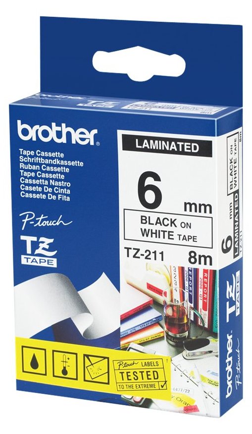Brother TZ211 - Schwarz auf Weiß - Rolle (0,6 cm x 8 m)