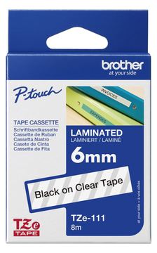 Brother TZe-111 - Standard-Klebstoff - schwarz auf durchsichtig - Rolle (0,6 cm x 8 m) von LumaTech