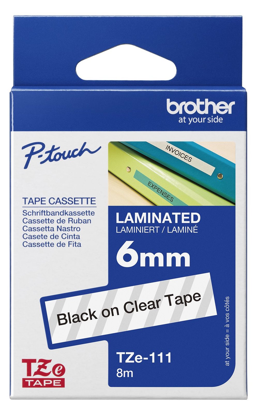 Brother TZe-111 - Standard-Klebstoff - schwarz auf durchsichtig - Rolle (0,6 cm x 8 m)