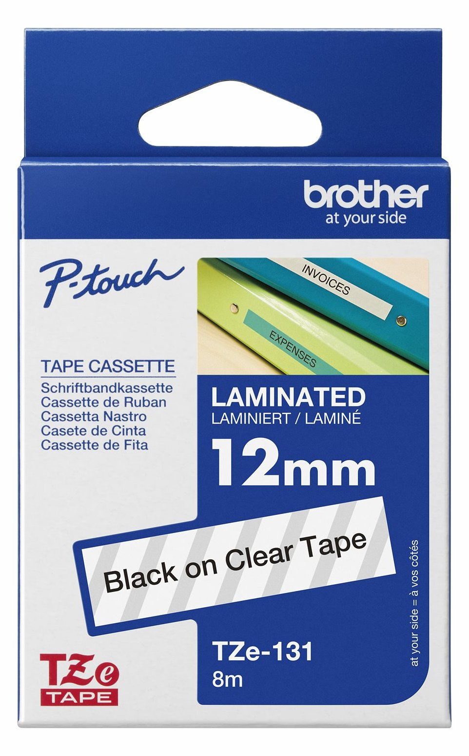 Brother TZe-131 - Standard-Klebstoff - schwarz auf durchsichtig - Rolle (1,2 cm x 8 m)