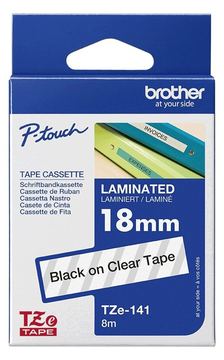 Brother TZe-141 - Standard-Klebstoff - schwarz auf durchsichtig - Rolle (1,8 cm x 8 m) von LumaTech