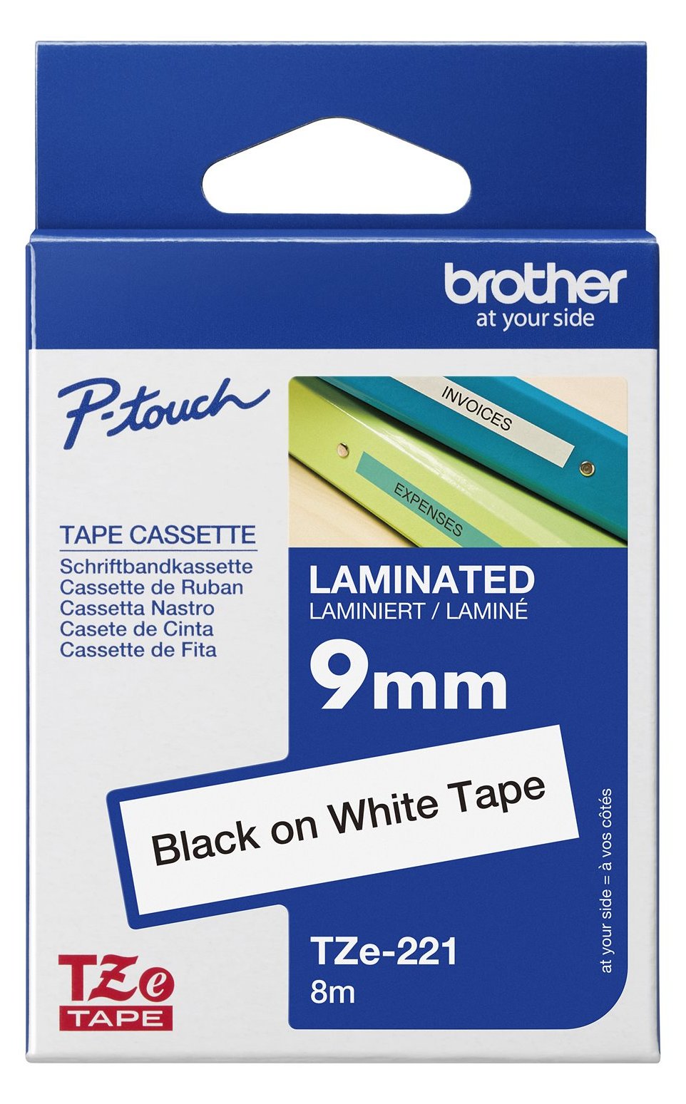 Brother TZe-221 - Standard-Klebstoff - Schwarz auf Weiß - Rolle (0,9 cm x 8 m) von LumaTech