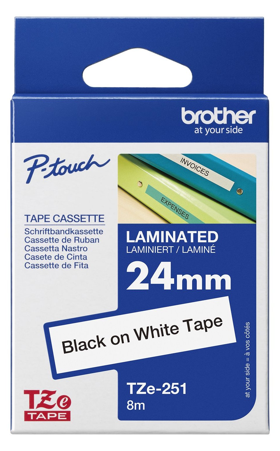Brother TZe-251 - Standard-Klebstoff - Schwarz auf Weiß - Rolle (2,4 cm x 8 m)