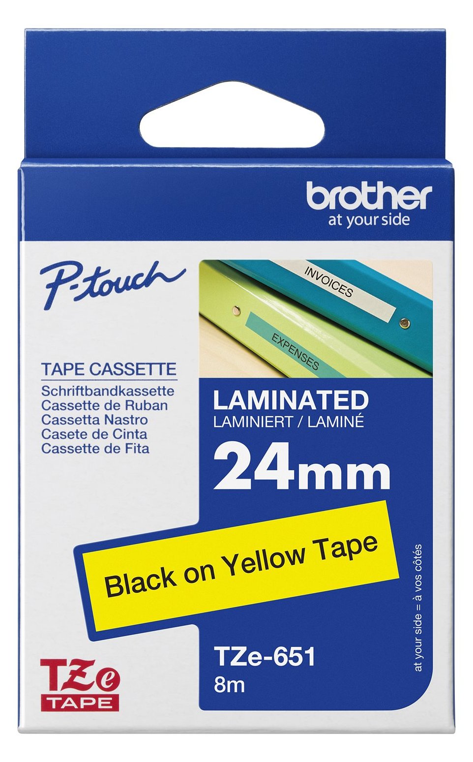Brother TZe-651 - Standard-Klebstoff - Schwarz auf Gelb - Rolle (2,4 cm x 8 m)