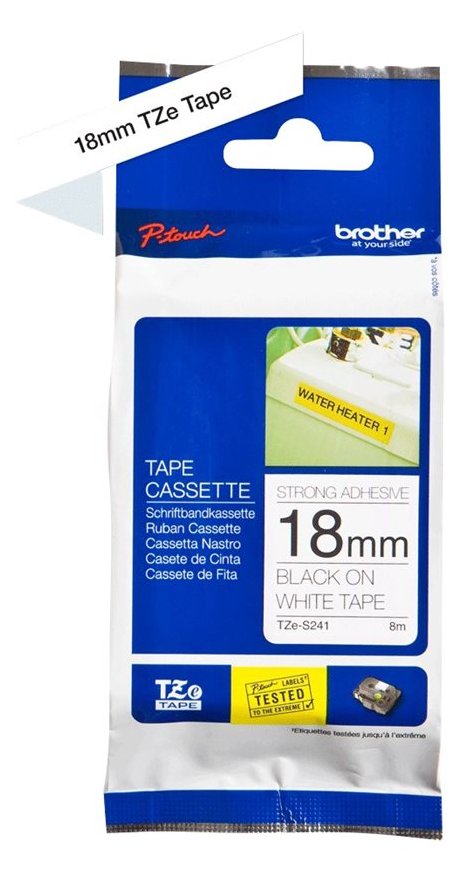 Brother TZe-S241 - Extra starker Klebstoff - Schwarz auf Weiß - Rolle (1,8 cm x 8 m)