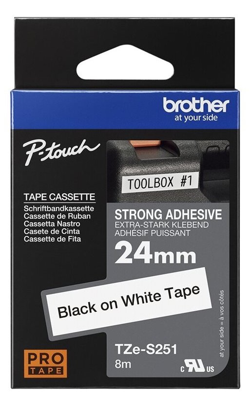 Brother TZe-S251 - Extra starker Klebstoff - Schwarz auf Weiß - Rolle (2,4 cm x 8 m)