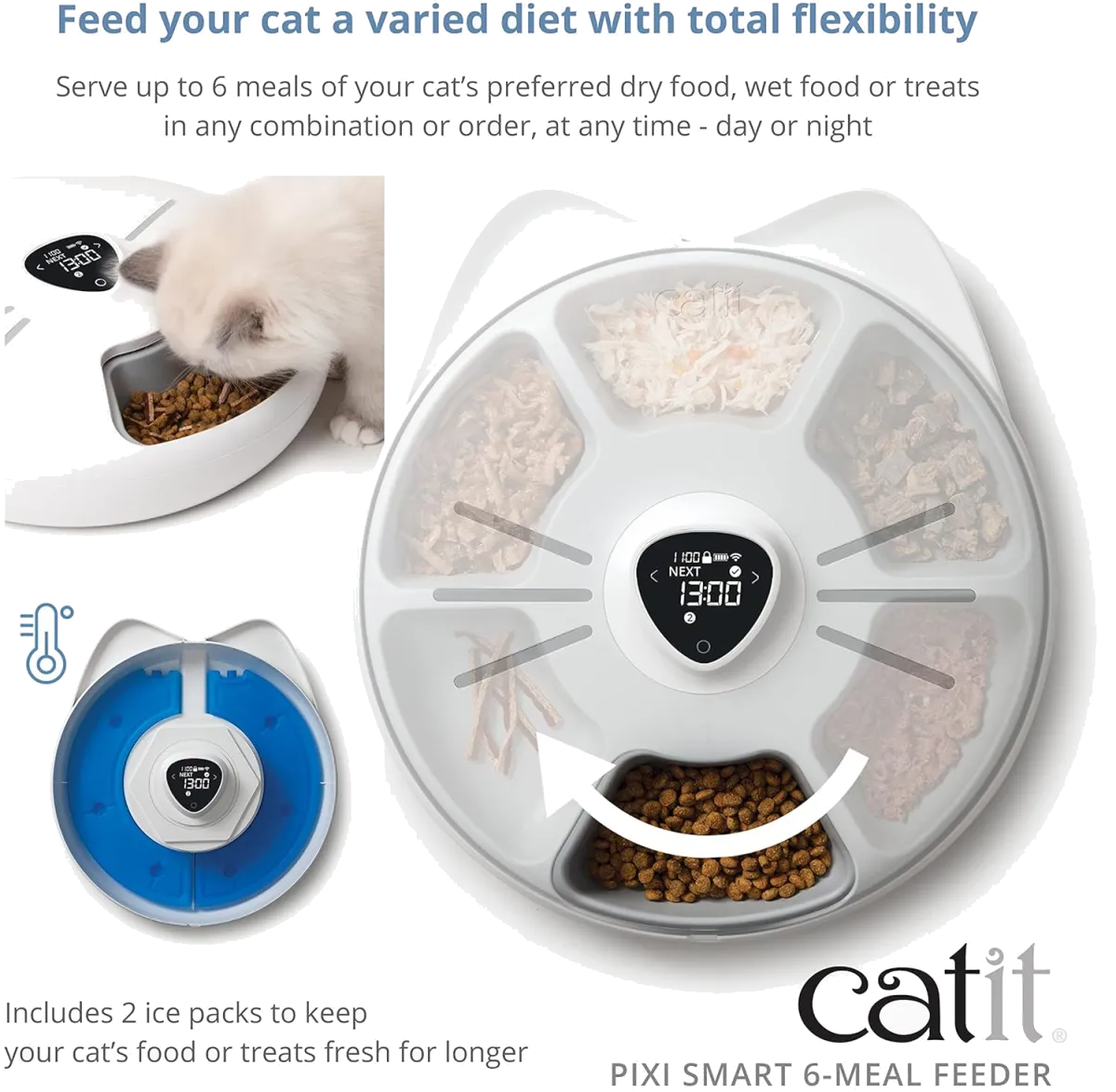 Catit - PIXI Smart Futterautomat mit 6 Mahlzeiten (Nassfutter), Weiß — Bild 2