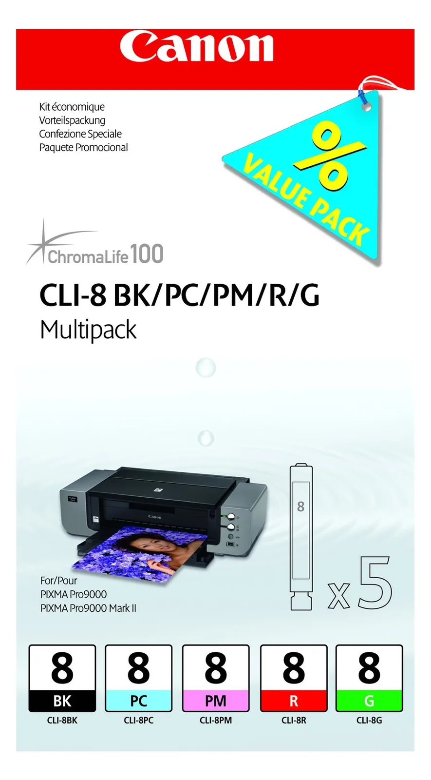 Canon CLI Value Pack 8 Multipack - 13 ml - Schwarz, Cyan, Magenta, Rot, grün, Ansicht 2