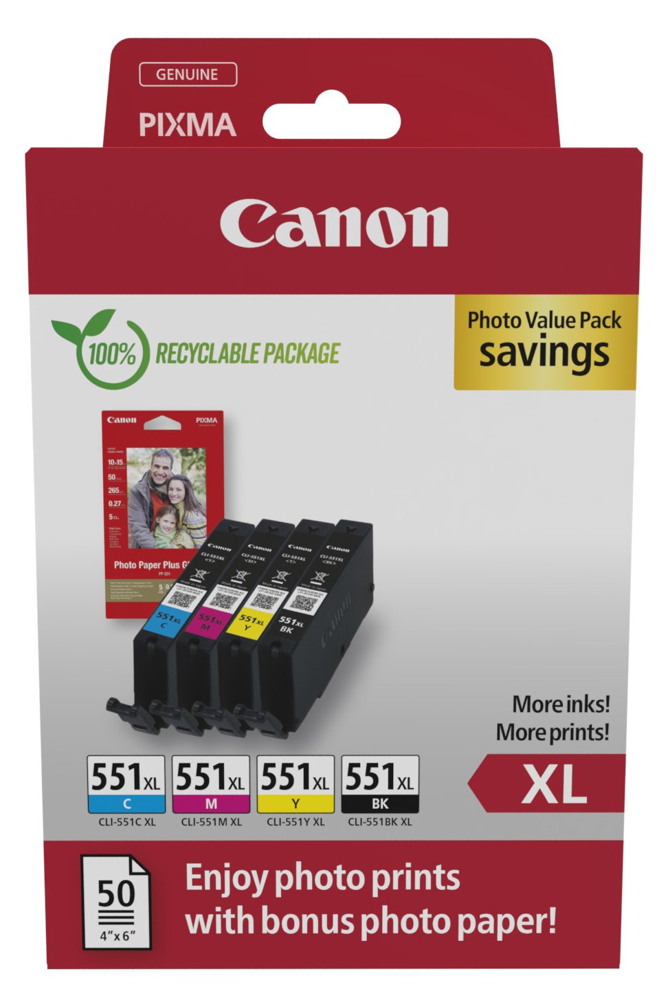 Canon CLI-551XL Ink Cartridge C/M/Y/BK - Tintenpatrone - Schwarz