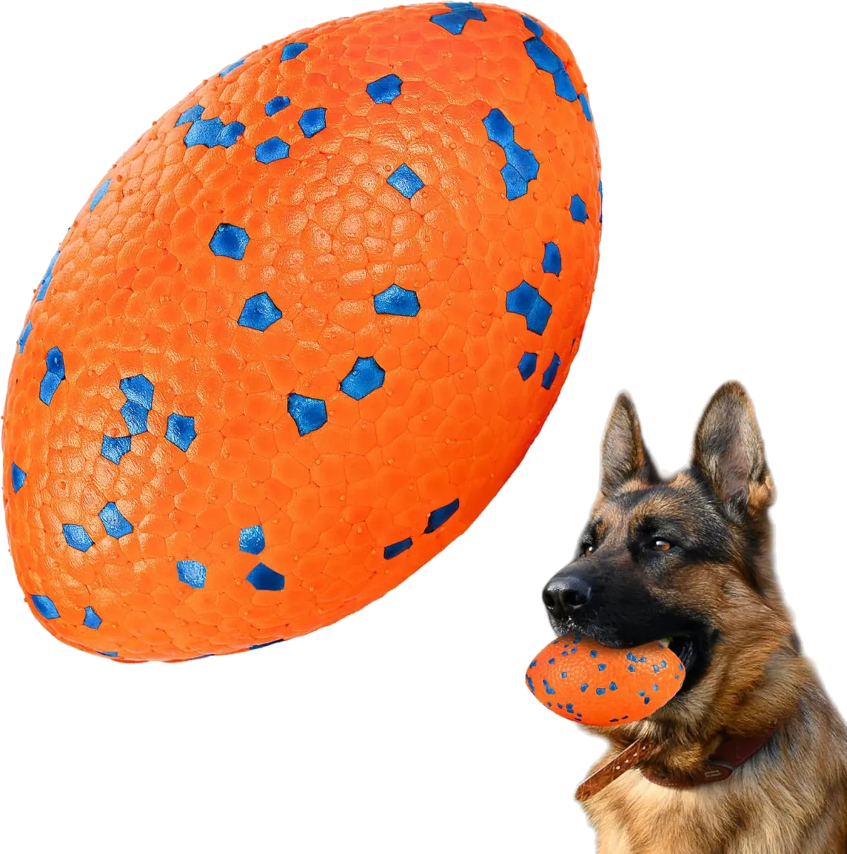 Hundeball, Robustes Hundefußballspielzeug für Starke Kauer, Unzerstörbarer großer Rugbyball, Schwimmendes Hundespielzeug für Apportierspiele im Wasser, Für mittelgroße und große Hunde, Orange