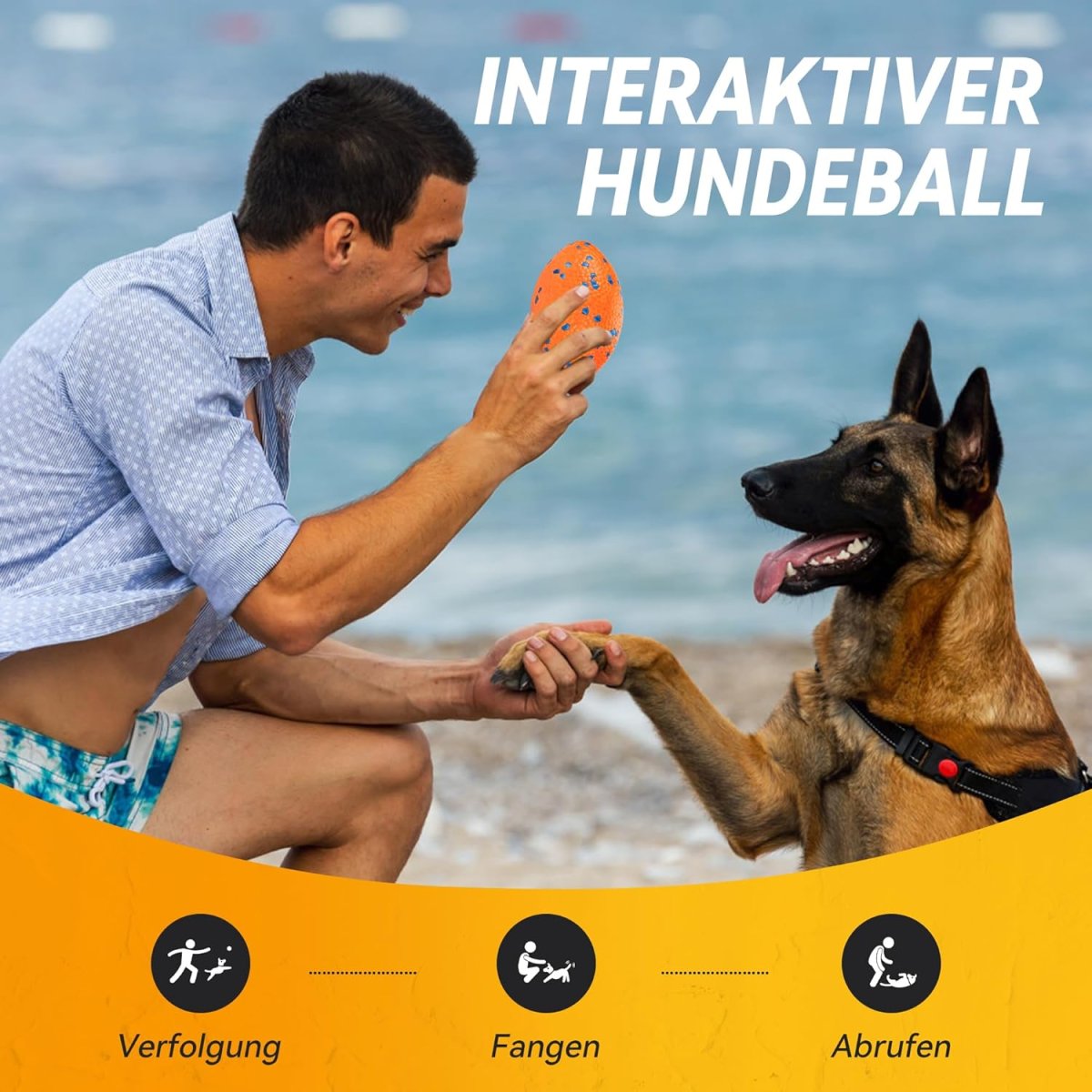Hundeball, Robustes Hundefußballspielzeug für Starke Kauer, Unzerstörbarer großer Rugbyball, Schwimmendes Hundespielzeug für Apportierspiele im Wasser, Für mittelgroße und große Hunde, Orange — Bild 5
