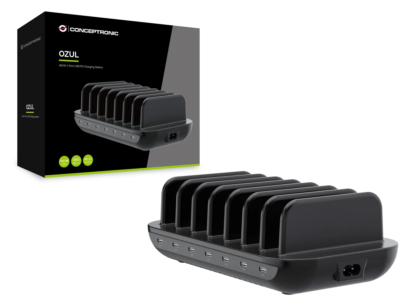 Conceptronic 160W 7-Port USB PD Charging Station - USB-C x 7 - 3.0, Ansicht 2
