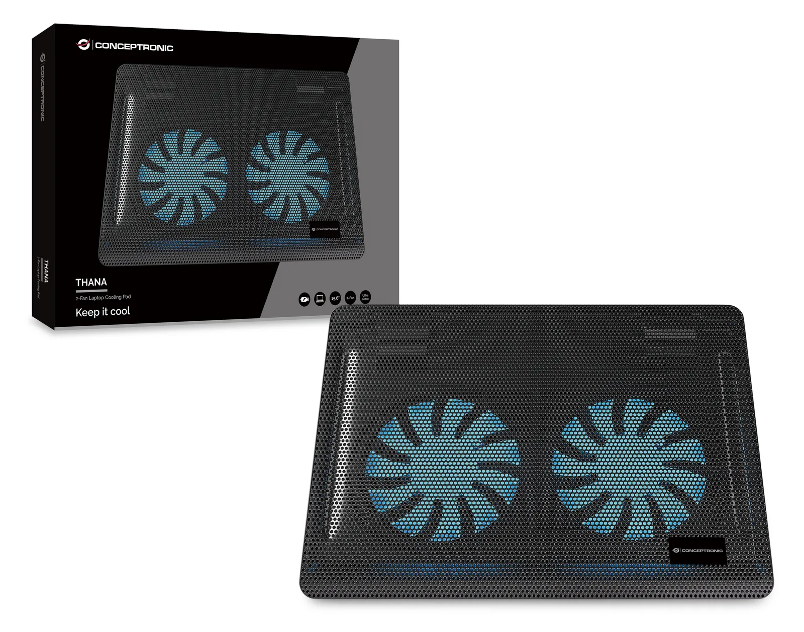Conceptronic 2-Fan Cooling Pad 15.6 1000RPM max.3kg sw, Ansicht 3