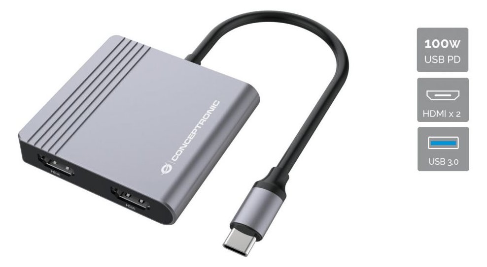 Conceptronic Dockingstation - USB-C - 2 x HDMI - 0,25 m - Grau