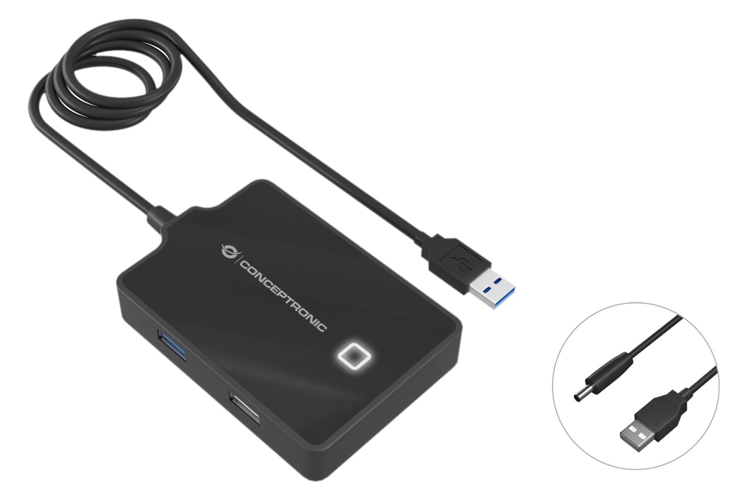 Conceptronic HUBBIES 4-Port-USB 3.0/2.0-Hub - 90cm Kabel - USB 3.2 Gen 1 (3.1 Gen 1) Type-A - Schwarz - USB 2.0