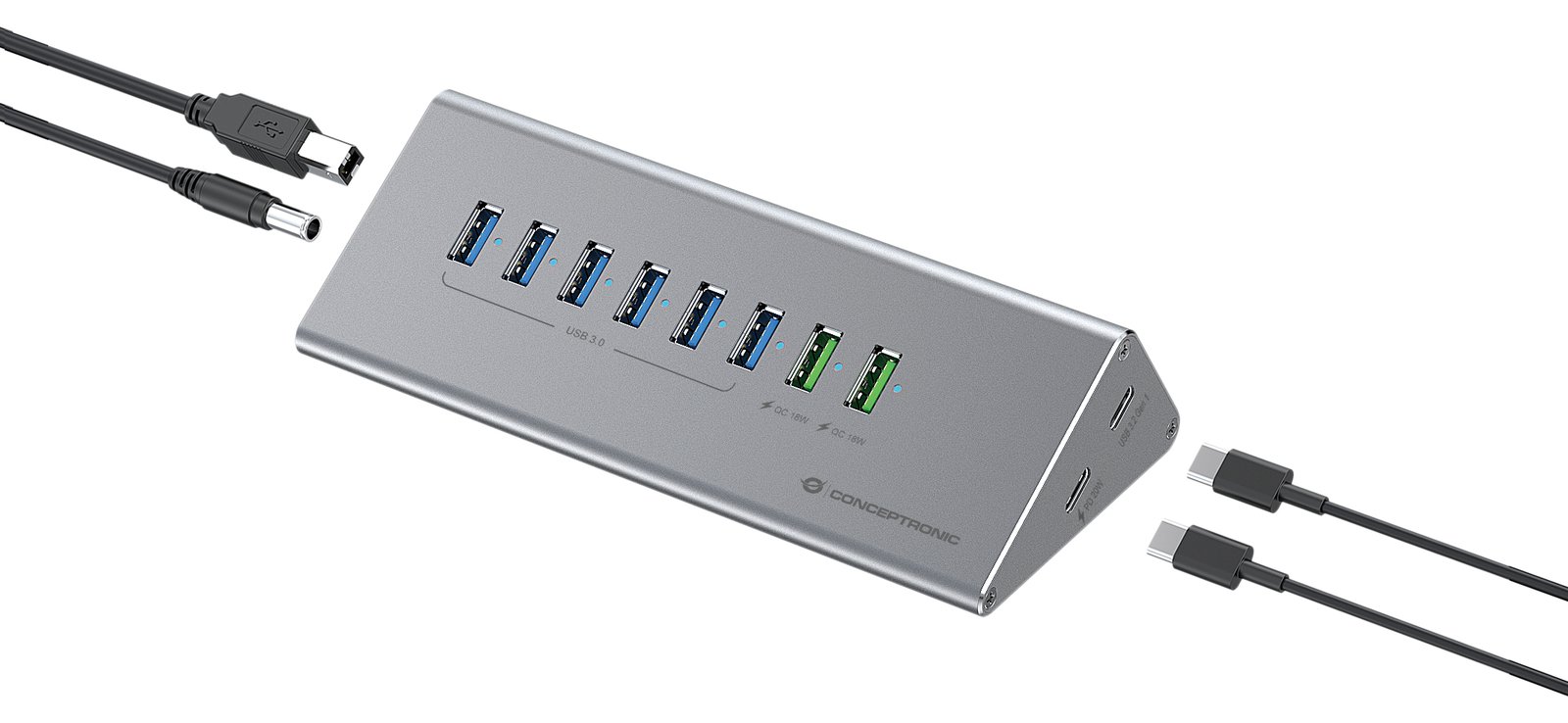Conceptronic HUBBIES HUBBIES18G - Hub - 2-in-1 USB A/C cable, 60W, charger, PD 20W, QC 18W