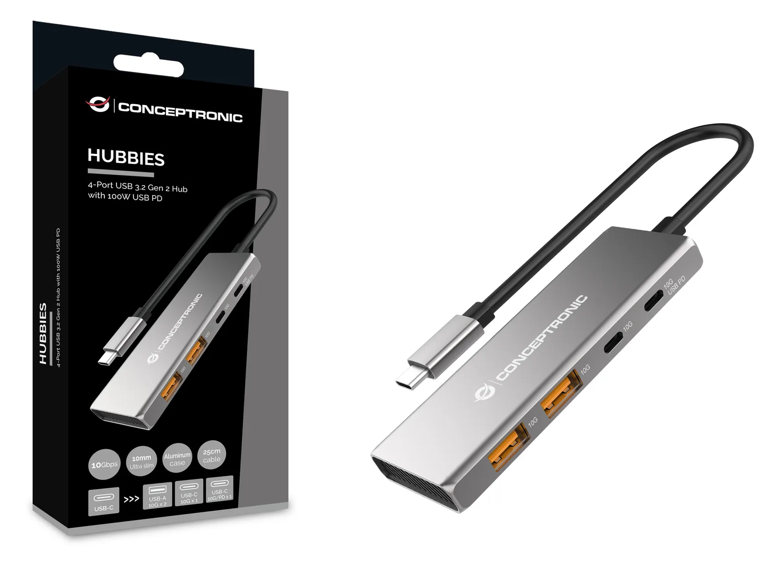 Conceptronic HUBBIES15G - USB 3.2 Gen 2 (3.1 Gen 2) Type-C - USB 3.2 Gen 2 (3.1 Gen 2) Type-A - USB 3.2 Gen 2(3.1 Gen 2), Ansicht 2