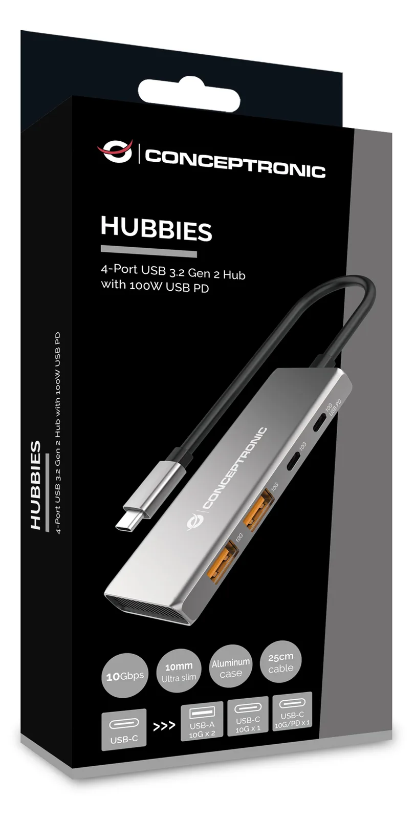 Conceptronic HUBBIES15G - USB 3.2 Gen 2 (3.1 Gen 2) Type-C - USB 3.2 Gen 2 (3.1 Gen 2) Type-A - USB 3.2 Gen 2(3.1 Gen 2), Ansicht 3