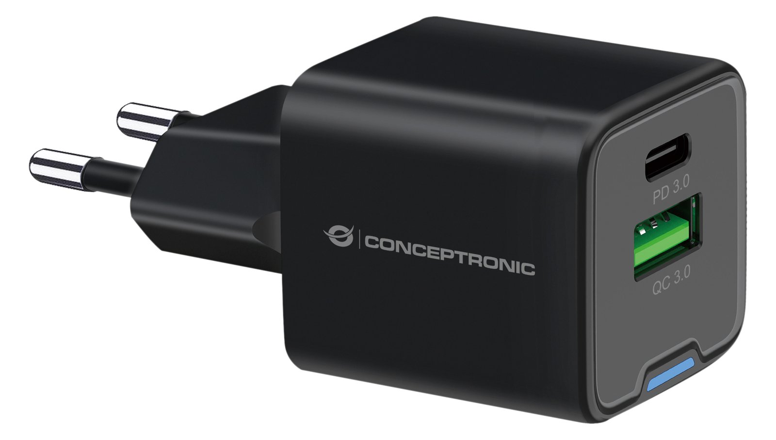 Conceptronic Ladegerät 2Port 20W 1xUSB-C 1xUSB-A 1.5m sw