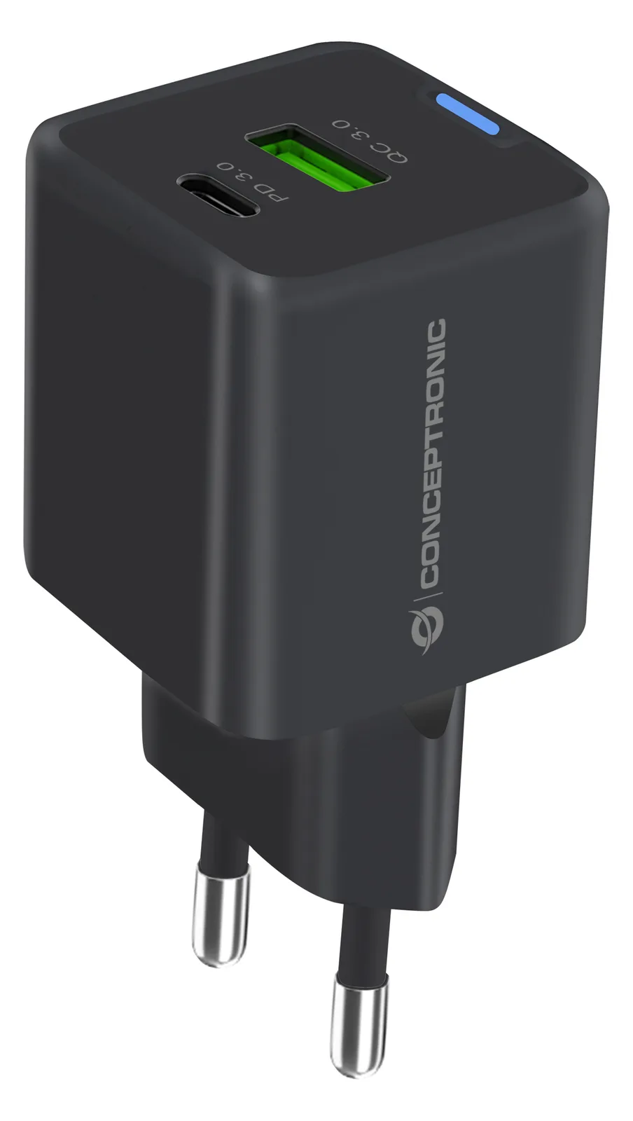 Conceptronic Ladegerät 2Port 20W 1xUSB-C 1xUSB-A 1.5m sw, Ansicht 2