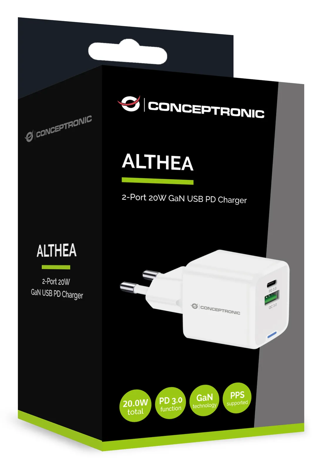 Conceptronic Ladegerät 2Port 20W 1xUSB-C 1xUSB-A 1.5m ws, Ansicht 4