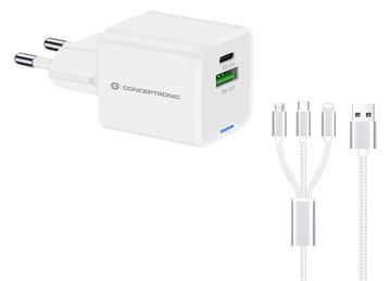 Conceptronic Ladegerät 2Port 33W 1xUSB-C 1xUSB-a+3-in-1 - weiß von LumaTech