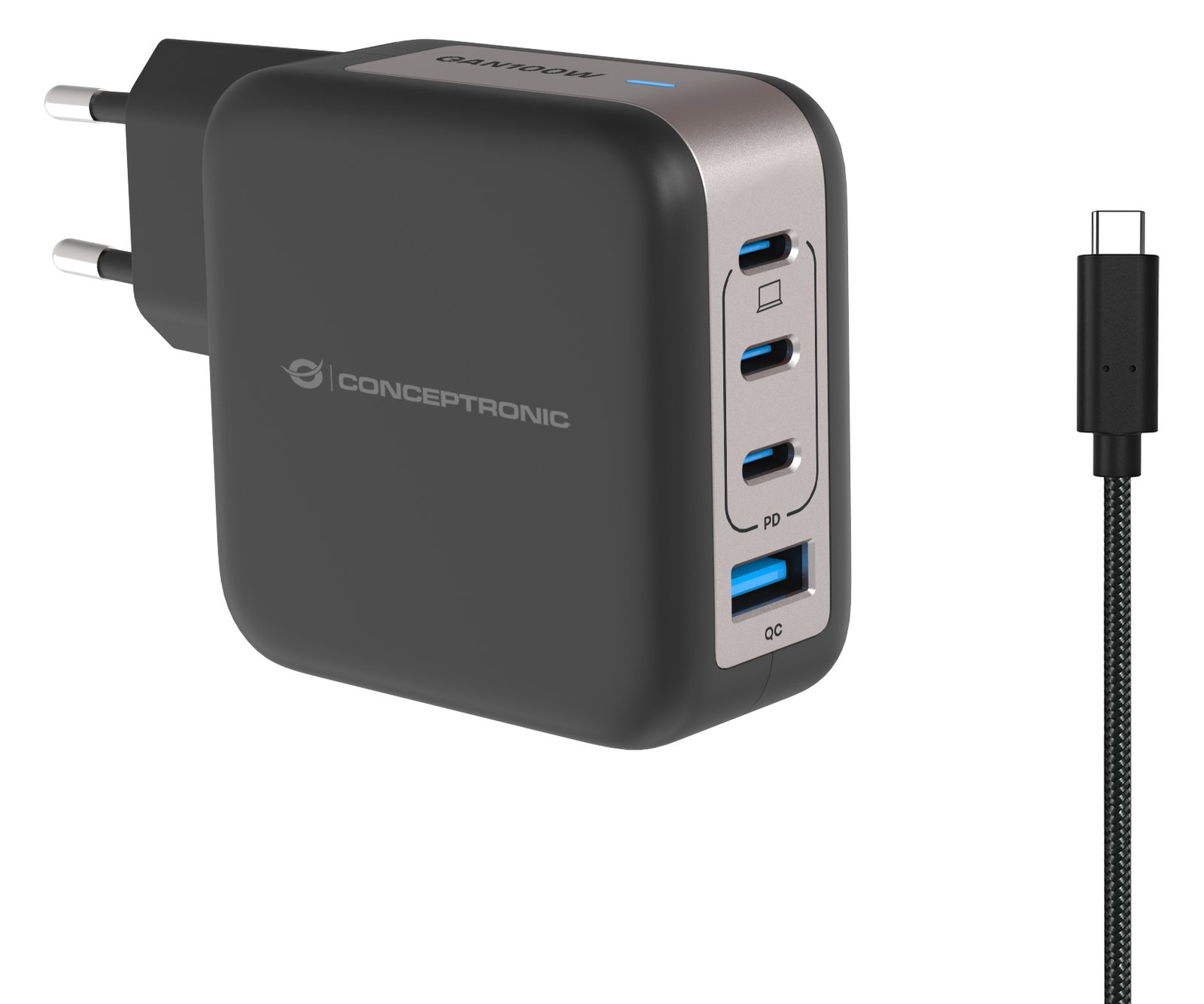 Conceptronic Ladegerät 4Port 100W 3xUSB-C 1xUSB-a 1.5m sw