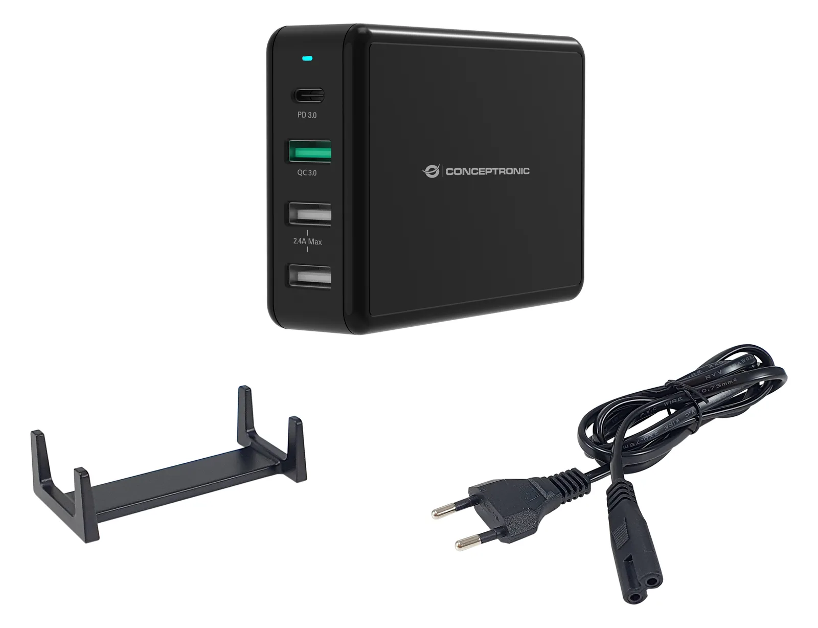 Conceptronic OZUL 4-Port 65W USB-PD Desktop-Ladegerät - Indoor - AC - 5 V - Schwarz, Ansicht 3