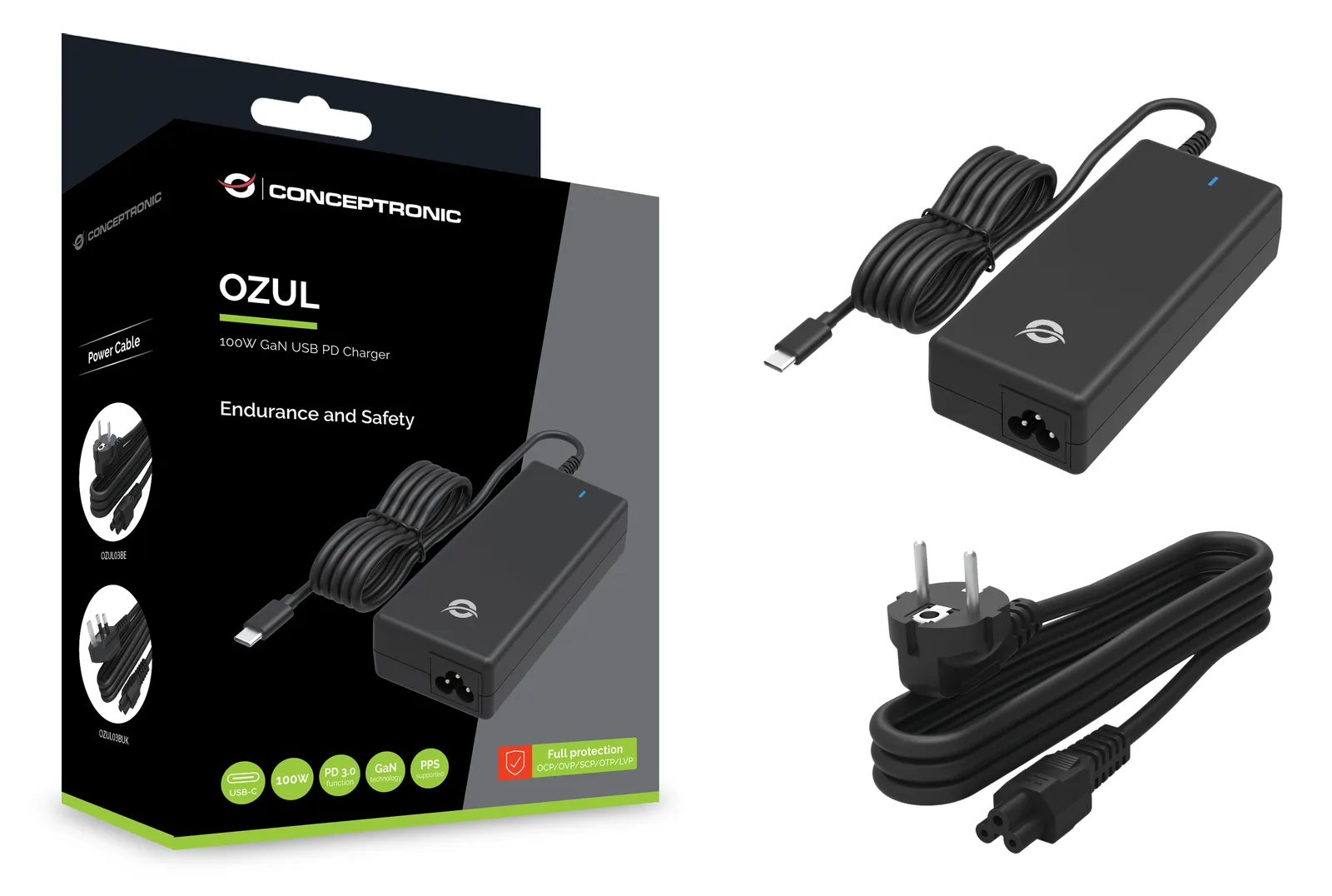 Conceptronic OZUL03BE 100W GaN USB PD Desktop-Ladegerät - Universal - Drinnen - 100 - 240 V - 50 - 60 Hz - 100 W, Ansicht 3