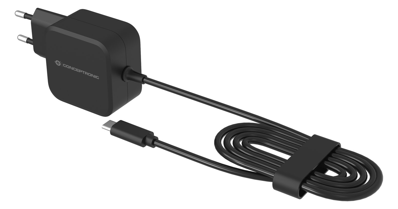 Conceptronic OZUL04BE 67W GaN USB-PD-Ladegerät - Eingebautes USB-C-Kabel - Drinnen - AC - 21 V - 1,8 m - Schwarz