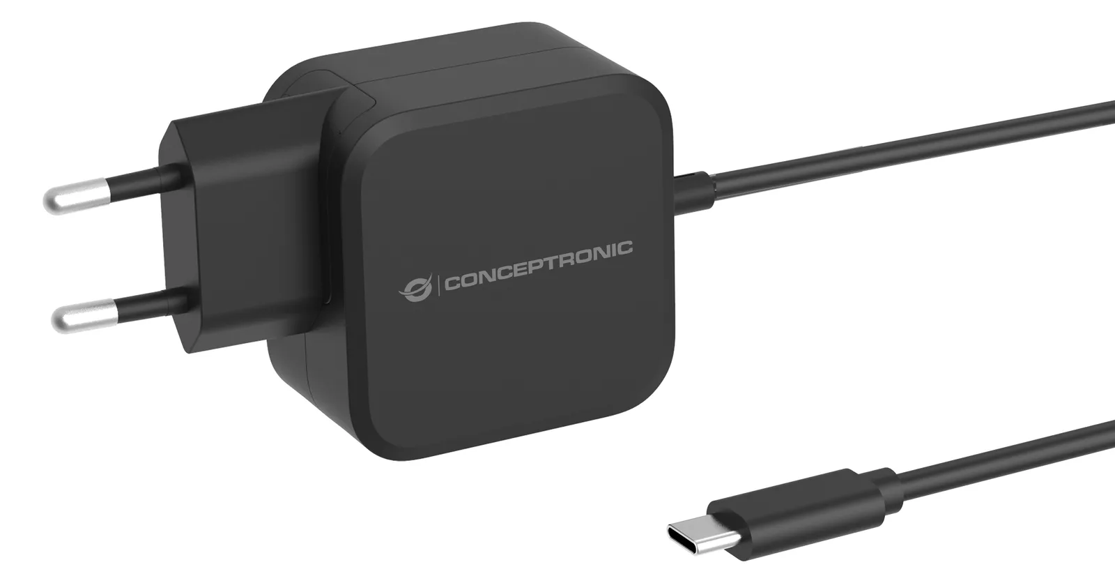 Conceptronic OZUL04BE 67W GaN USB-PD-Ladegerät - Eingebautes USB-C-Kabel - Drinnen - AC - 21 V - 1,8 m - Schwarz, Ansicht 4