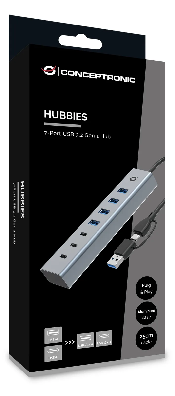 Conceptronic USB-Hub 7-Port 3.2/C->4x3.0 3xUSB-C o.Netz. gr, Ansicht 4