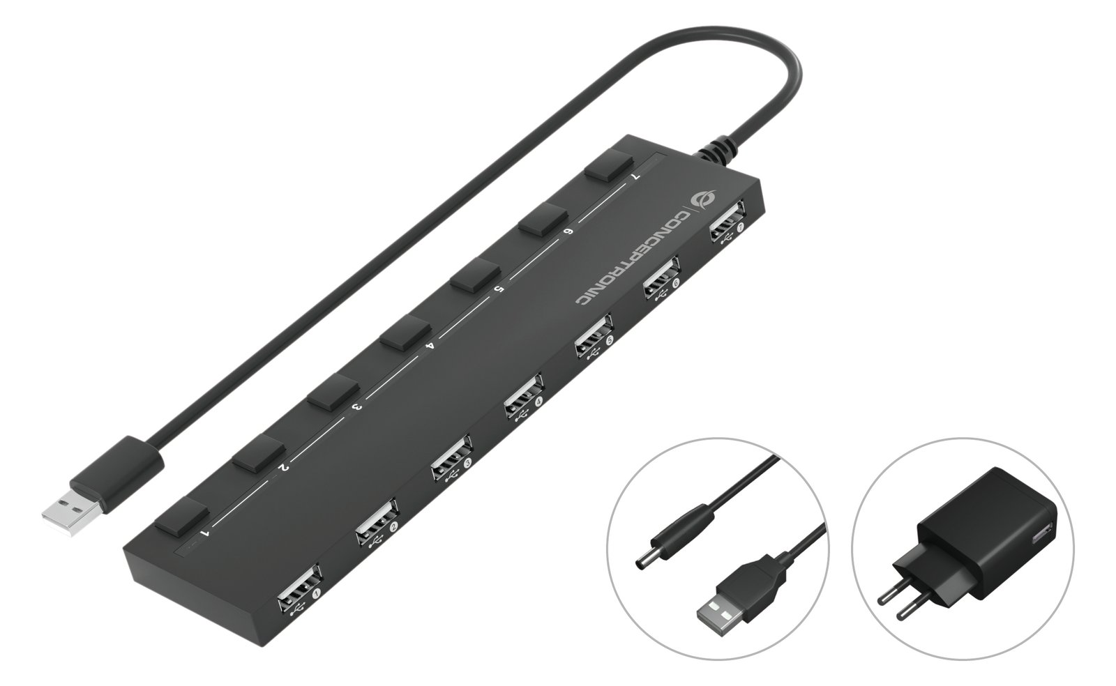 Conceptronic USB-Hub 7Port USB2.0+ Power Adapter - Hub - 7-Port