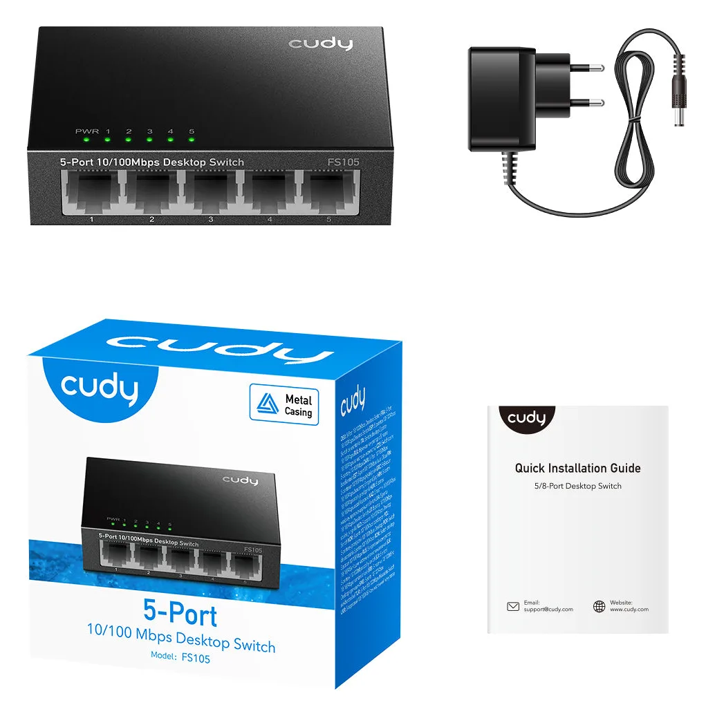 CUDY FS105 5-Port 10/100 Metal Switch - Switch - 0,1 Gbps, Ansicht 2