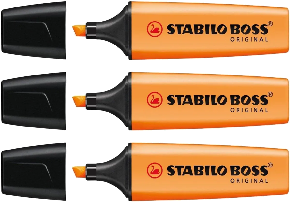 Stabilo Set mit 3 Textmarkern Boss Original, nachfüllbar, abgeschrägte Spitze, 2–5 mm, Orange