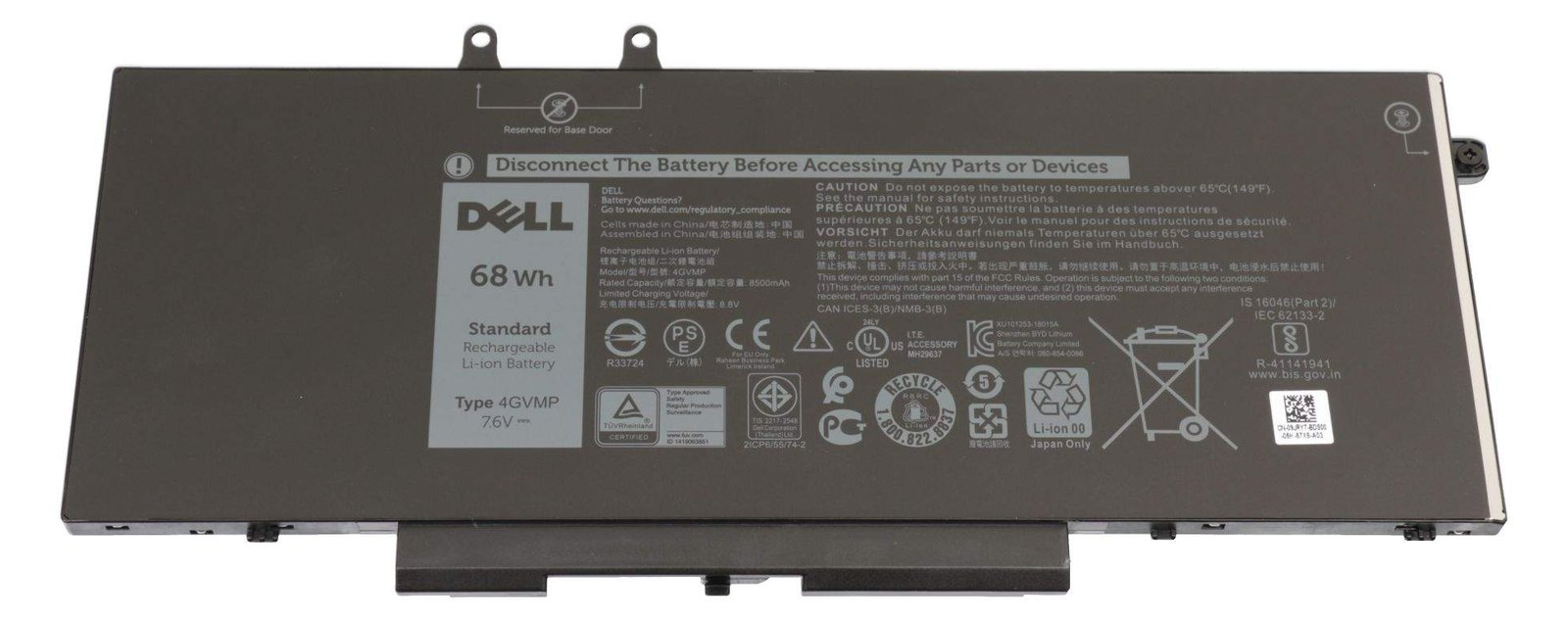Dell Battery 68WHR 4 Cell Lithium-Ion 3YRW BYD - Batterie - 8.500 mAh