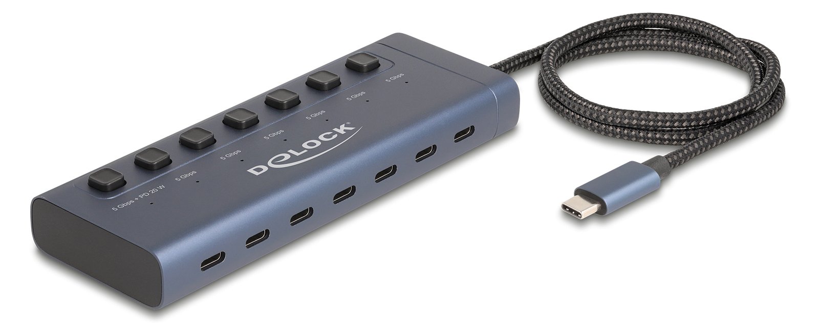 Delock USB 5 Gbps Hub mit 7 Type-C Ports Schalter davon 6 x Datenport+ 1 Daten von LumaTech