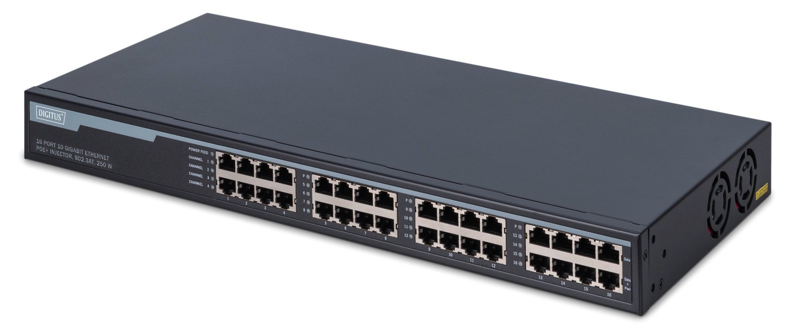 DIGITUS 16-Port Gigabit Ethernet PoE+ Injektor, 802.3at, 250 W