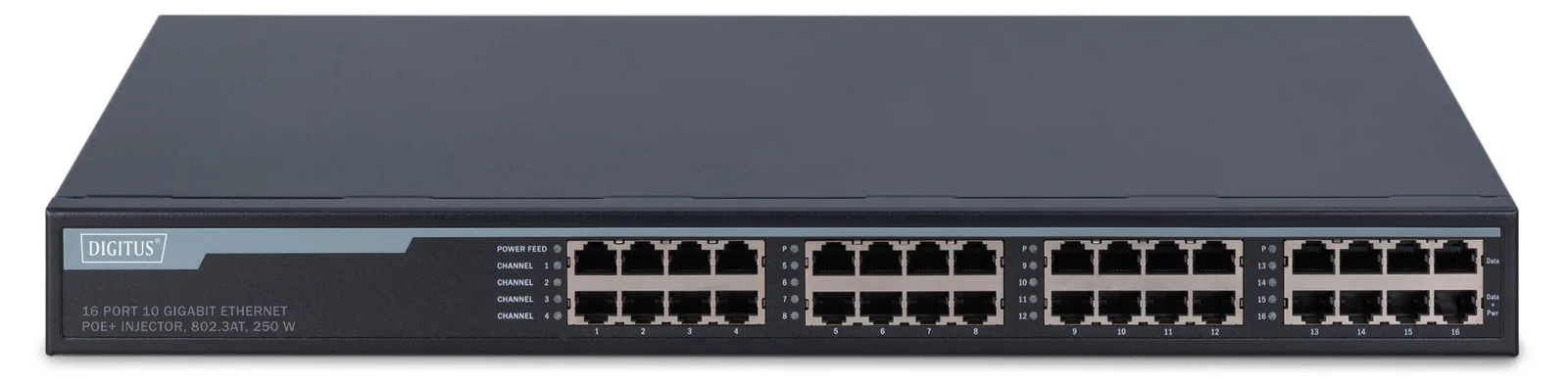 DIGITUS 16-Port Gigabit Ethernet PoE+ Injektor, 802.3at, 250 W, Ansicht 4