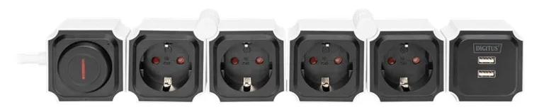 DIGITUS Flexible 4-fach Steckdosenleiste mit 2 USB-Anschlüssen & Schalter, Ansicht 5